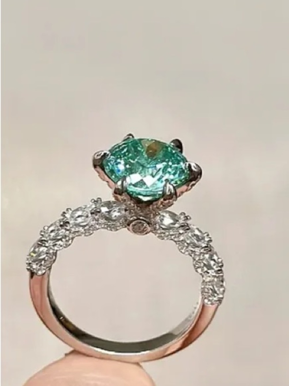 3CT Brilliant Alexandrite Moissanite Six-Prong 925 w/White Moissanites Ring